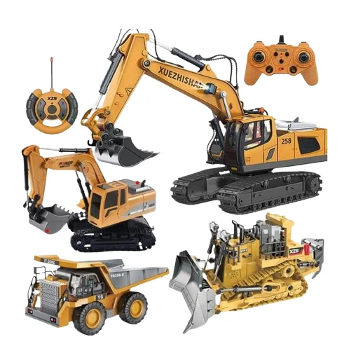 2024 New Product 2.4g Scale Remote Control Alloy Excavator Bulldozer Dumper With Signs Rc Die Cast Construction Truck Toys Set
