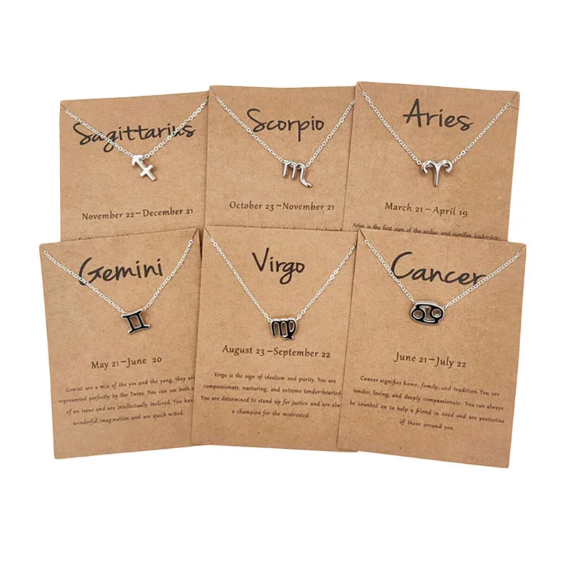 
Women Astrology Jewelry Gold Plated Horoscope Necklace 12 Zodiac Sign Pendant Necklace 