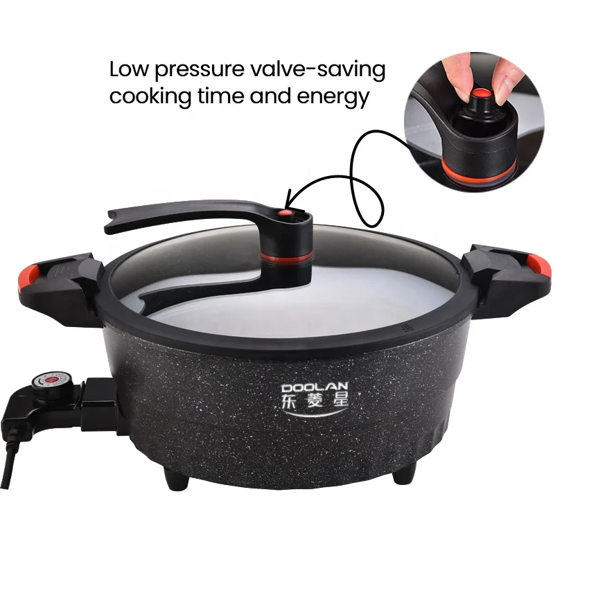 5L multifunctional electric cooking hot pot OEM non stick coating die cast casserole micro skillet low pressure cooker