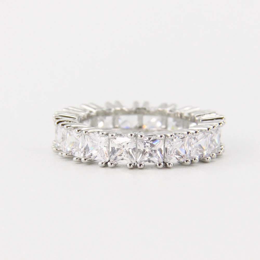 sparkle jewelry anillos de moda 4mm zircon square CZ copper brass eternity band ring