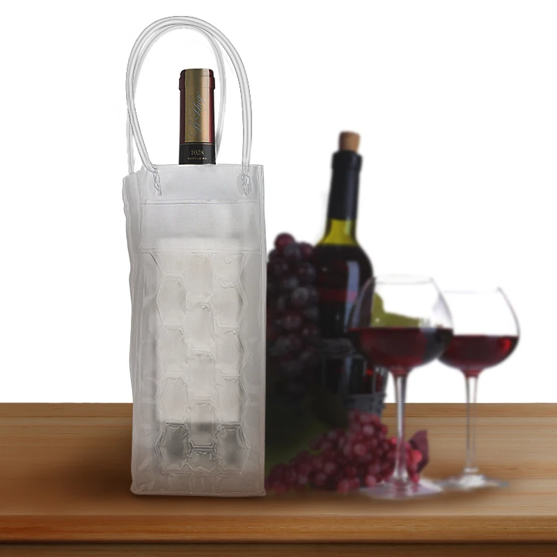 Portable transparent Beer chilling Wine bottle Cooler bag pvc plastic ice bag for wine
