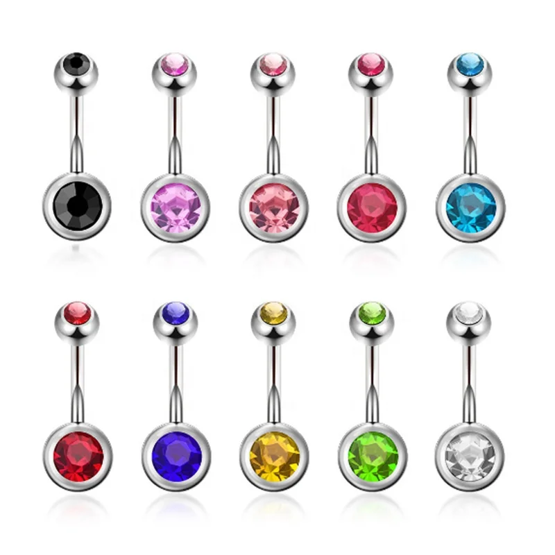 316 Surgical Stainless Steel Double Head Colors Crystal Navel Ring Wholesale Rhinestone Belly Button Ring