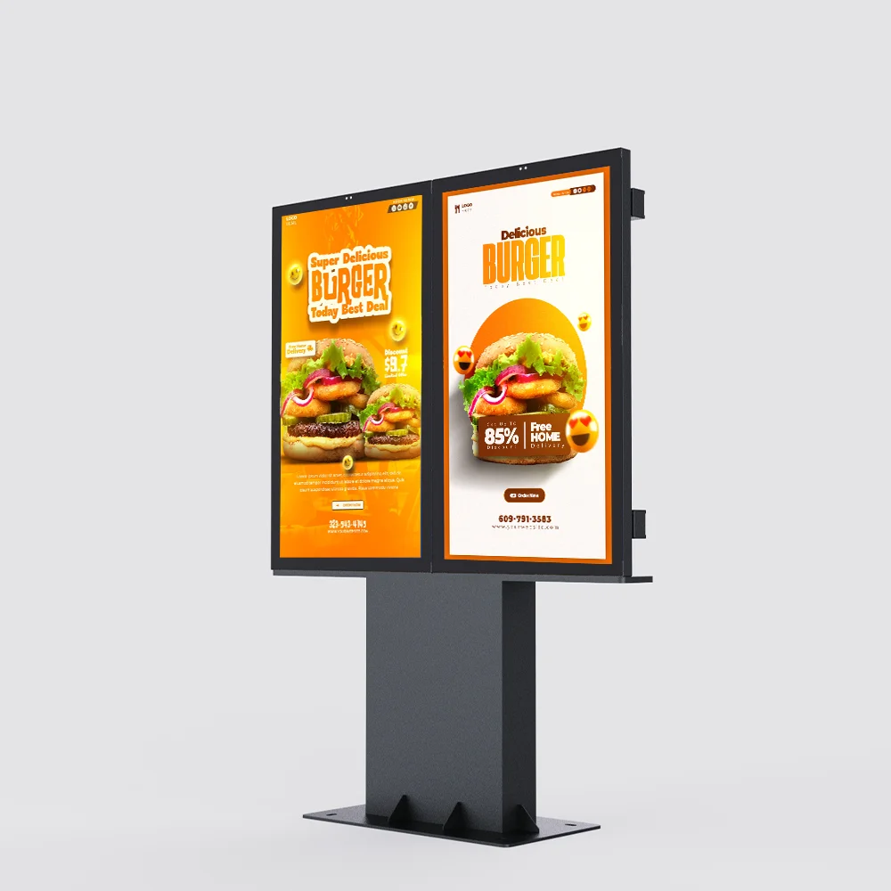 55 65 75 Inch IP66 Dual Screen Waterproof Outdoor Drive-thru Ordering Machine Restaurant Menu Drive-Thru Kiosk