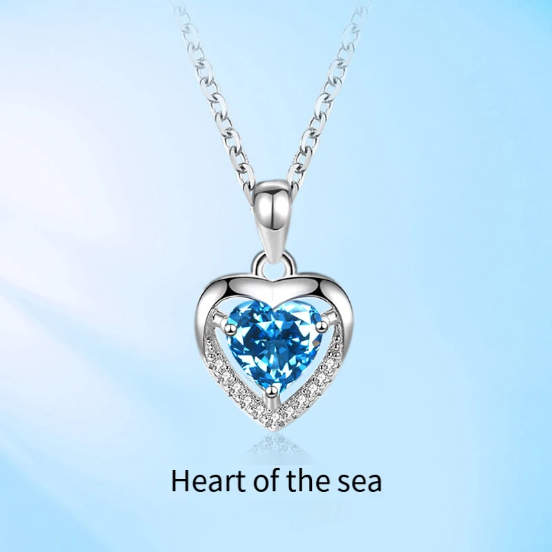 The Heart of Ocean blue CZ Inlay with Moissanite High Carbon Diamond Fine 925 silver necklace Jewelry