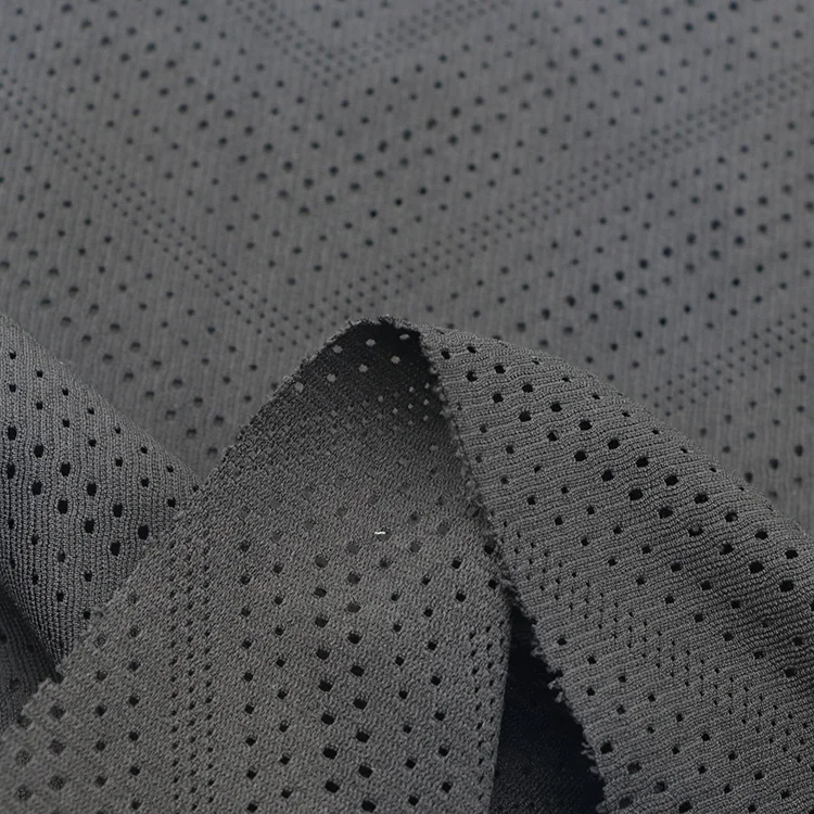 Recycled Breathable Mesh Fabric 100% Polyester Dyed Warp Mesh Eyelet Sportswear Fabric For Soccer Football Basketball Jersey