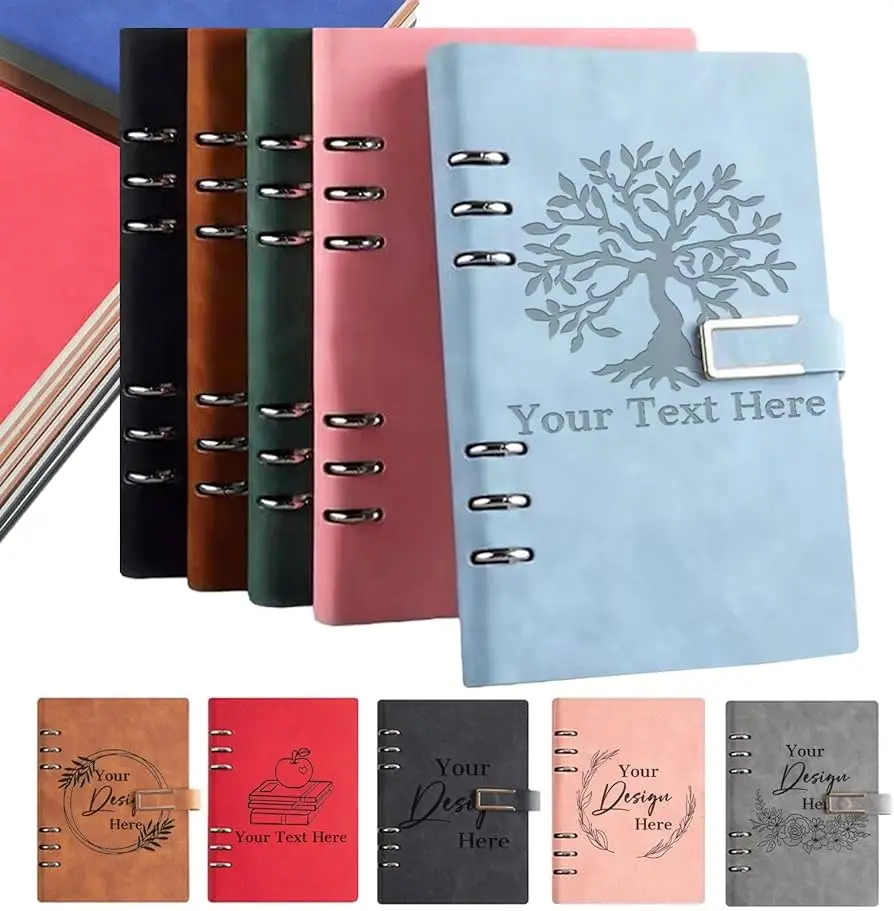 Leather Booklet Planner Schedule Calendar Case with Strap Custom Logo Label Brand Personalized Cover