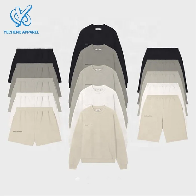 Wholesale Custom Logo 2 Pc Short Sets Crop Top Sweatshirt And Short Set Comfy Cotton Women Two Piece Short Sets