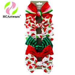 HCArtware Wholesale 6 PCS Cute Hair Bow Clips For Girls 4 inch Boutique Ribbon Watermelon Pattern Kids Hair Clips