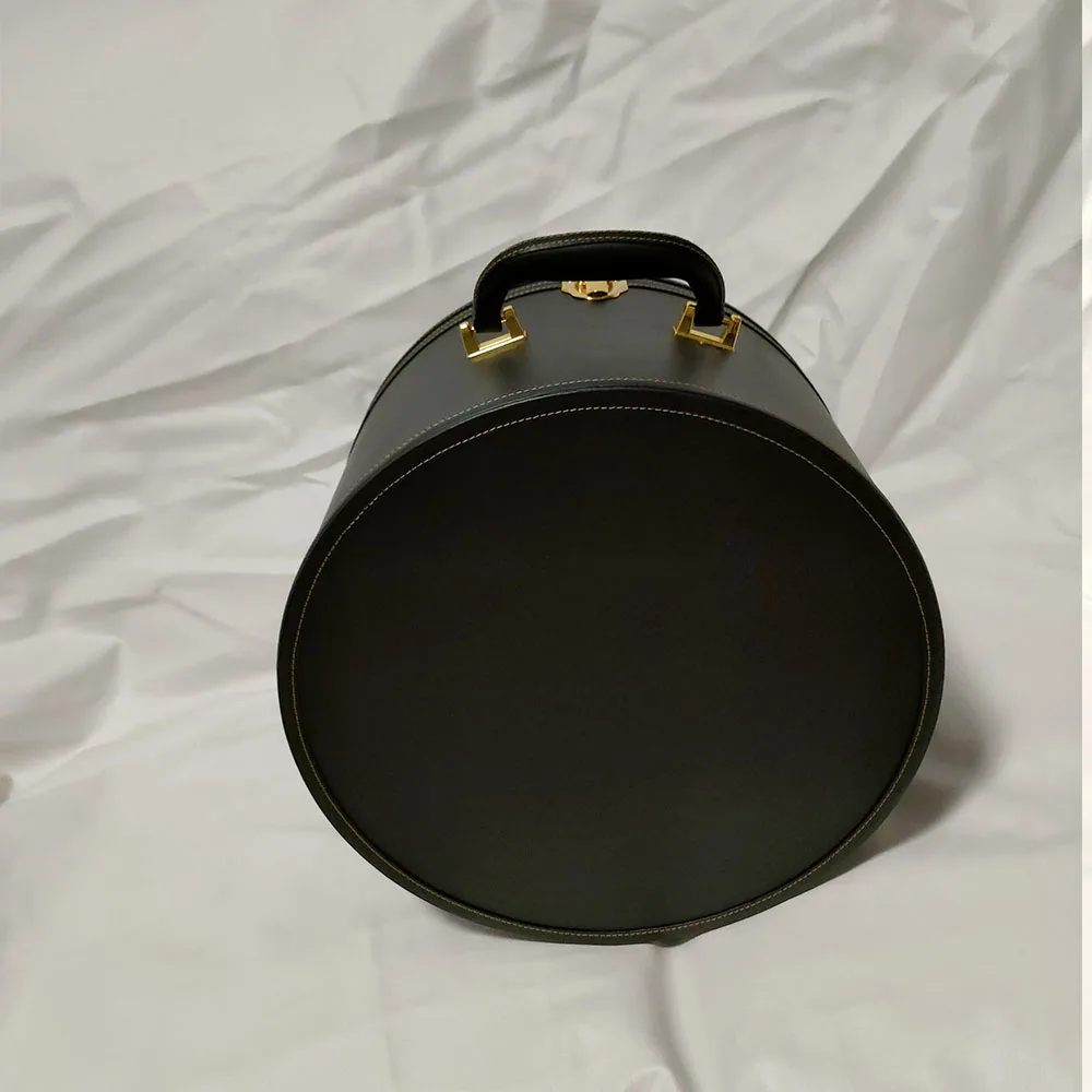 Luxury vintage leather hat box custom golden logo hat cap case box travel carrying case with handles