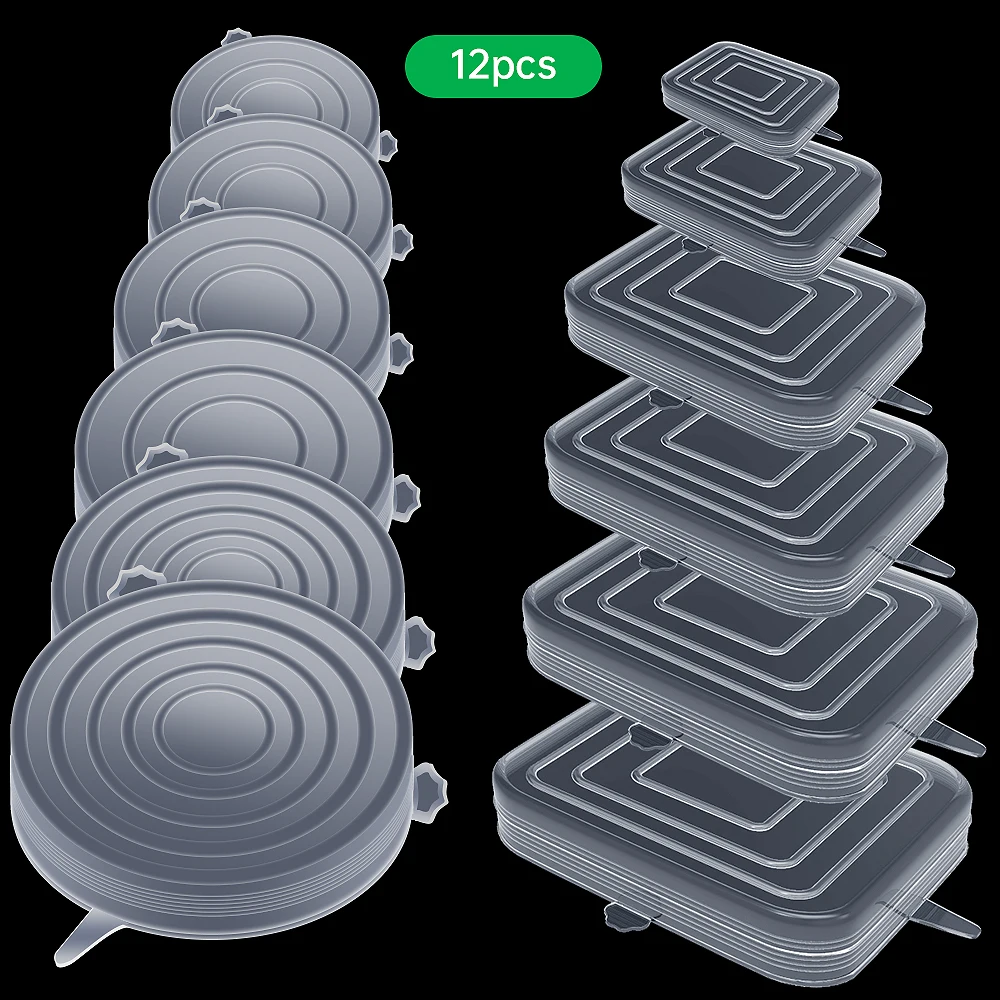 6/12/14 шт./упаковка, гибкие УНИВЕРСАЛЬНЫЕ СИЛИКОНОВЫЕ растягивающиеся крышки для пищевых контейнеров и Мисок