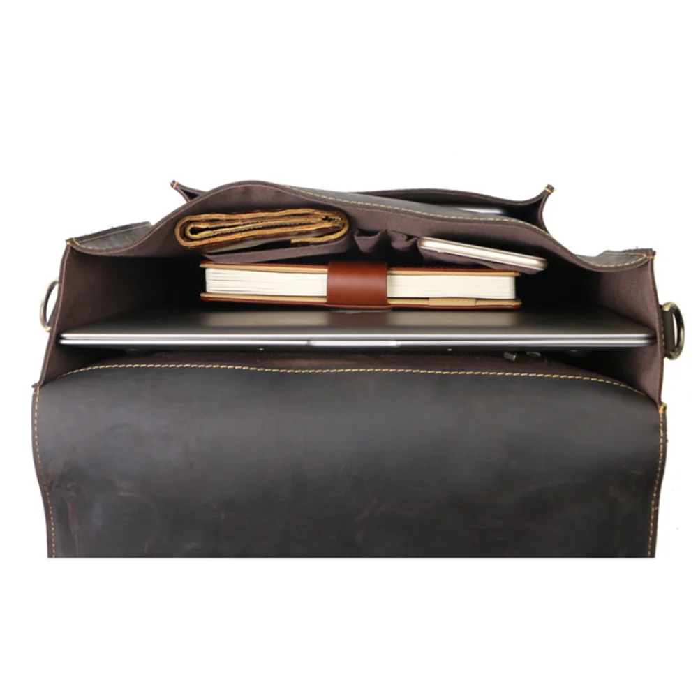 Vintage Brown Genuine Real Leather Business Laptop Briefcase