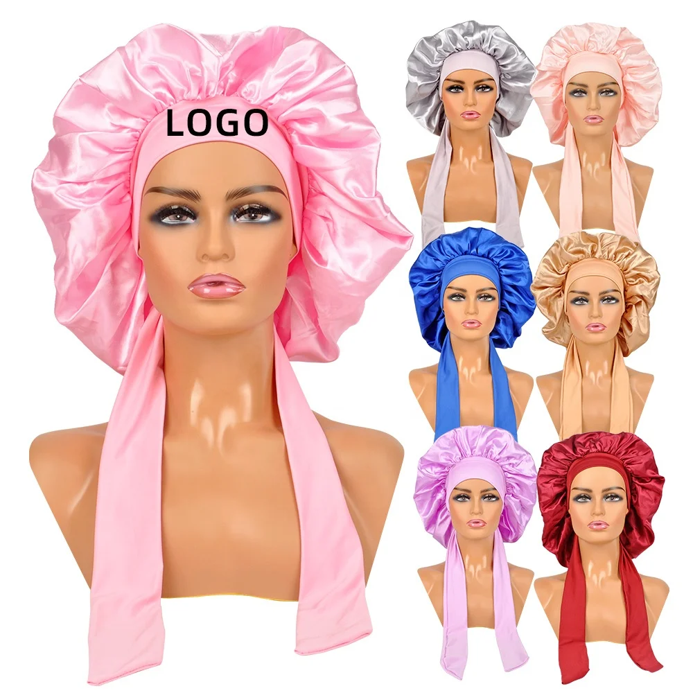 Крупные регулируемые Роскошные Длинные косички с логотипом на заказ, шелковые атласные ленты для волос и головные уборы с резинкой для женщин