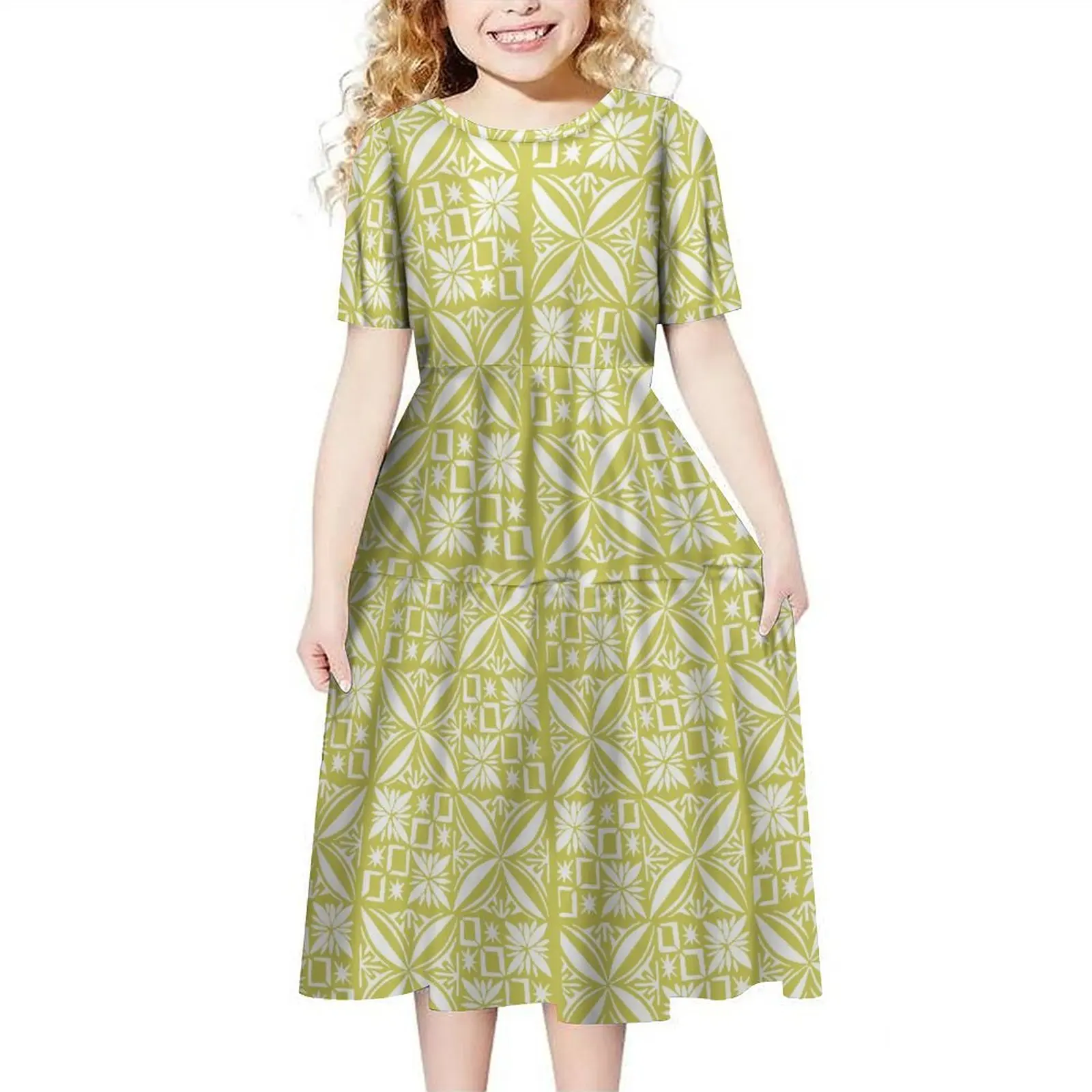 Promotional Price wholesale Short Sleeve Girl Party Dress Custom Tapa Children Clothes Polynesian Toddler Girls Dresses For Kids