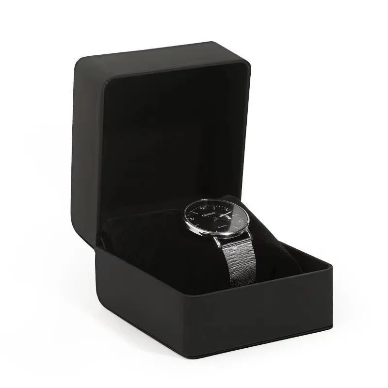 Custom Luxury Surface Velvet Black Watch Packaging with Pillow Paper Box with Bag