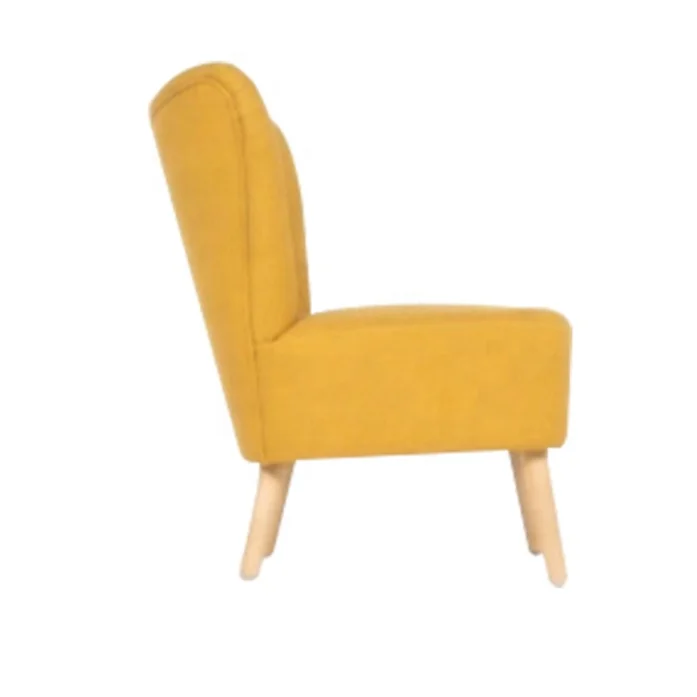 Modern Furniture Reading Room Wooden Yellow Fabric High Back Leisure  Chair Without Armrest Soft Comfortable Sofa Chair