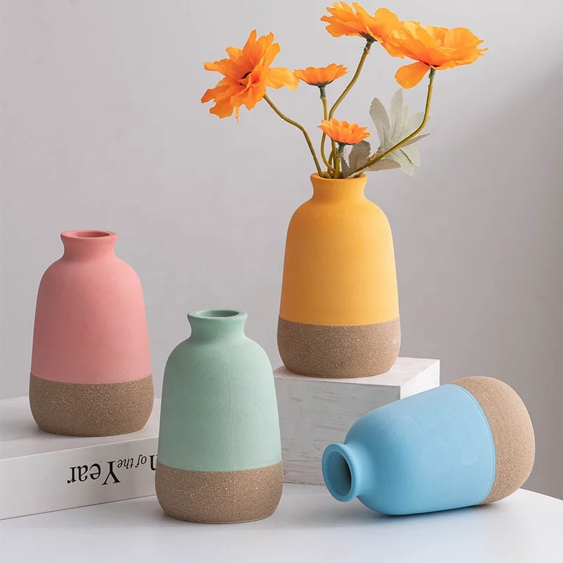 High quality handcrafted stoneware multicolored floral vase rough vase for home decoration