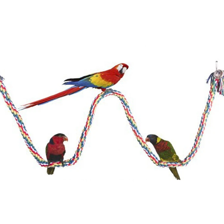 Parrot Rope Perch Cotton Rope Bird Perch With Bell Climbing Stand Bar Bird Bungee Toy Parrot Chew Toys Bird Perch Rope Bungee