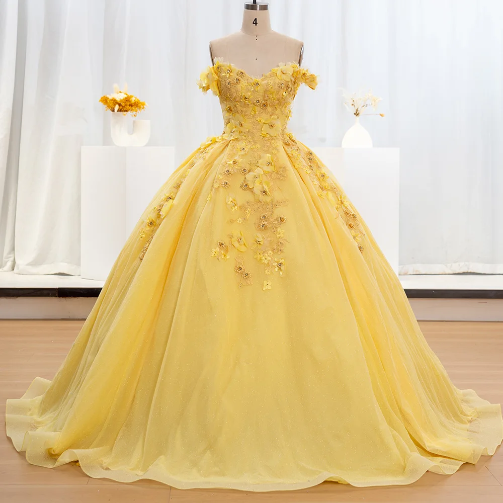 Jancember LSRZ18 Beautiful Yellow Sweetheart Quinceanera Dresses For Sweet 15 Girls