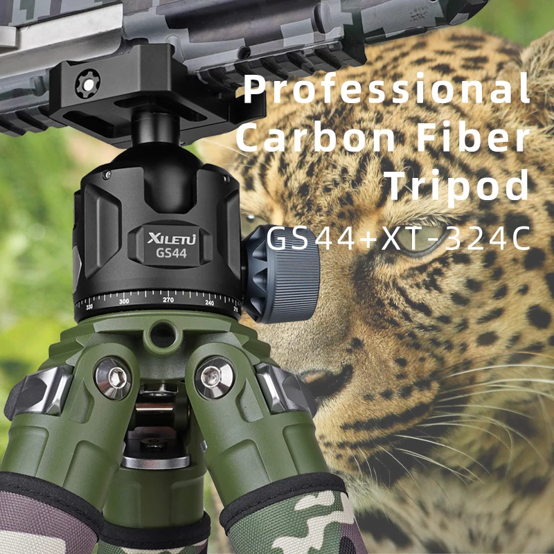 Professional Heavy Duty Carbon Fiber Green Hunting Tripod Stand with Camouflage Sleeve Legs for Outdoor Predator Shooting XT324C