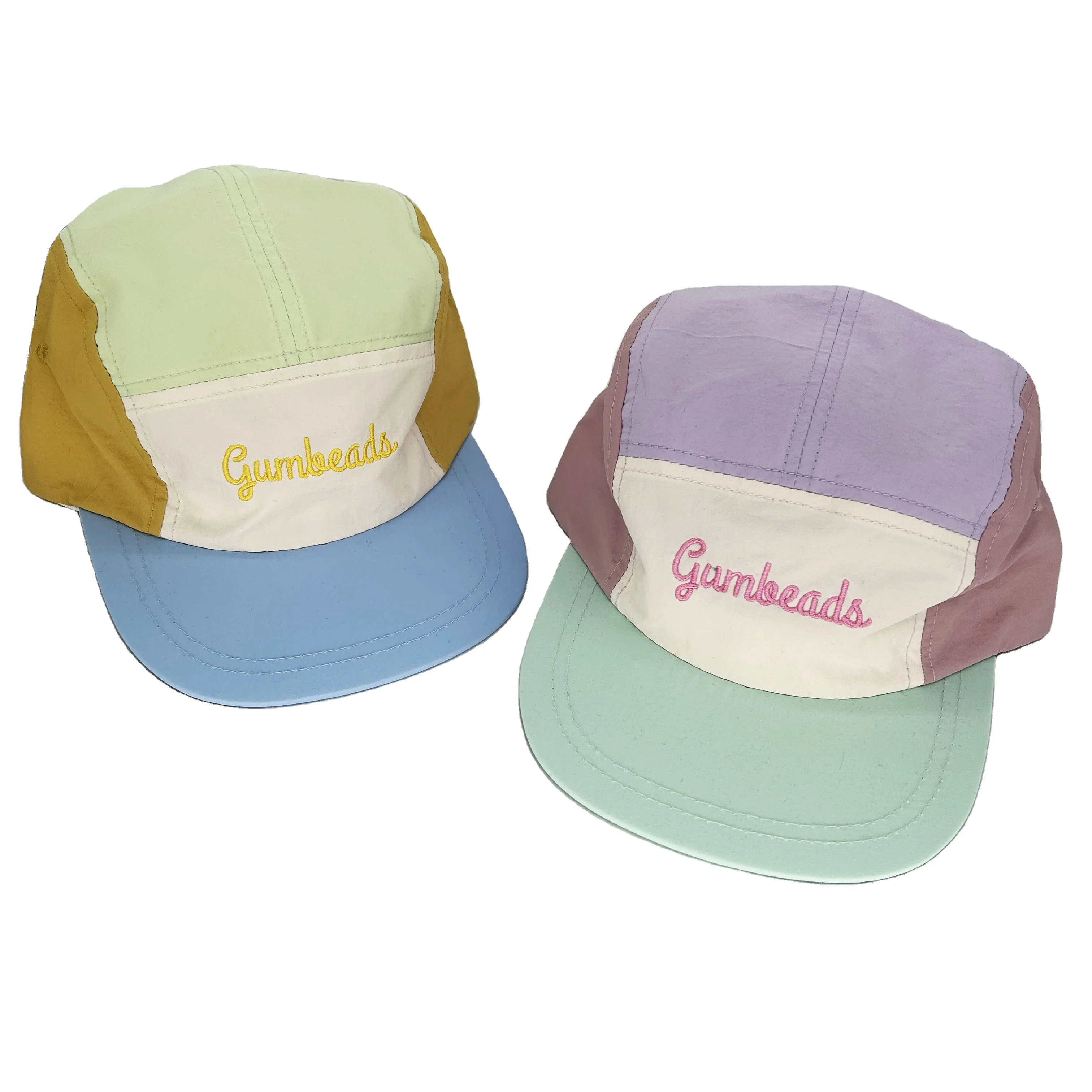 Fabric Polyester 5 Panel Color Matching Flat Brim Quick Drying Nylon Camping Cap