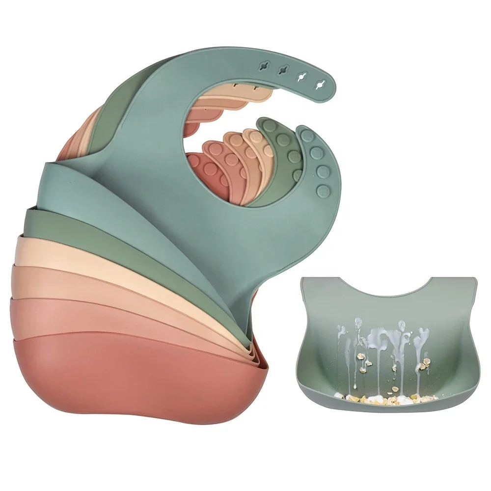 Wholesale Feeding Infant Bibs Bpa Free Adjustable Waterproof Food Grade Silicone Baby Bib With Button Closure
