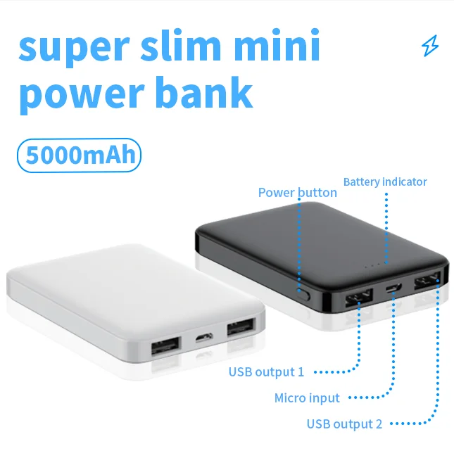Factory price Slim portable dual USB micro mini mobile phone charger 5000mAh powerbank power bank 5000 mah power banks