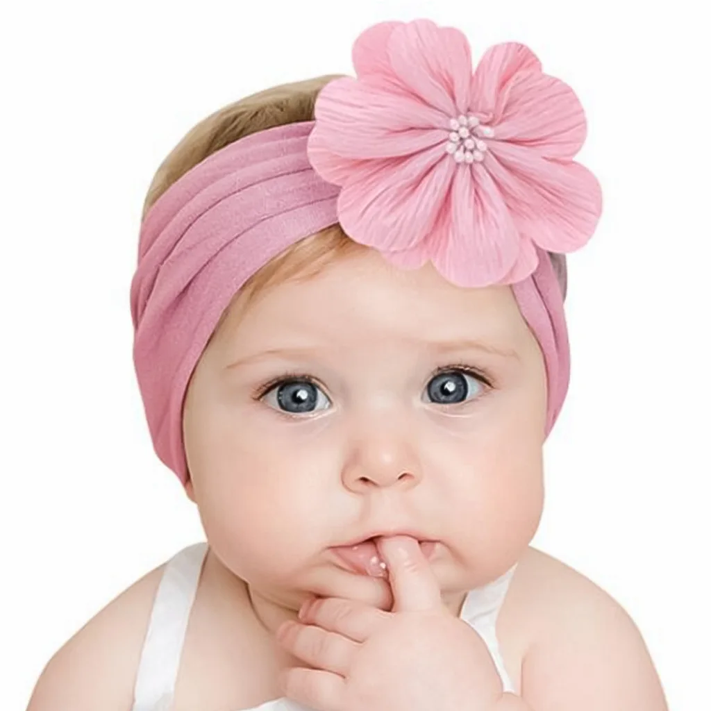INS Newborn Toddler Flower Headwraps Cute Cable Knit Solid Wide Elastic Baby Girls Knot Nylon Headband For Decoration