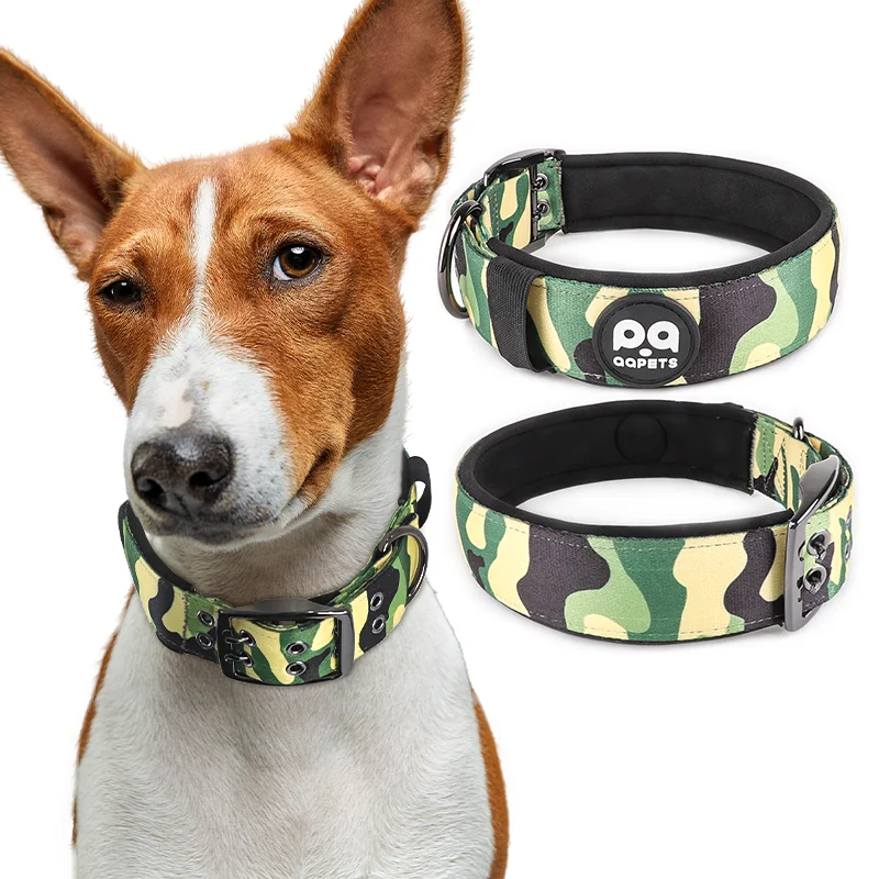 Designer rubber logo durable nylon  pet collars personalized soft sublimation neoprene metal buckle tactical dog collar
