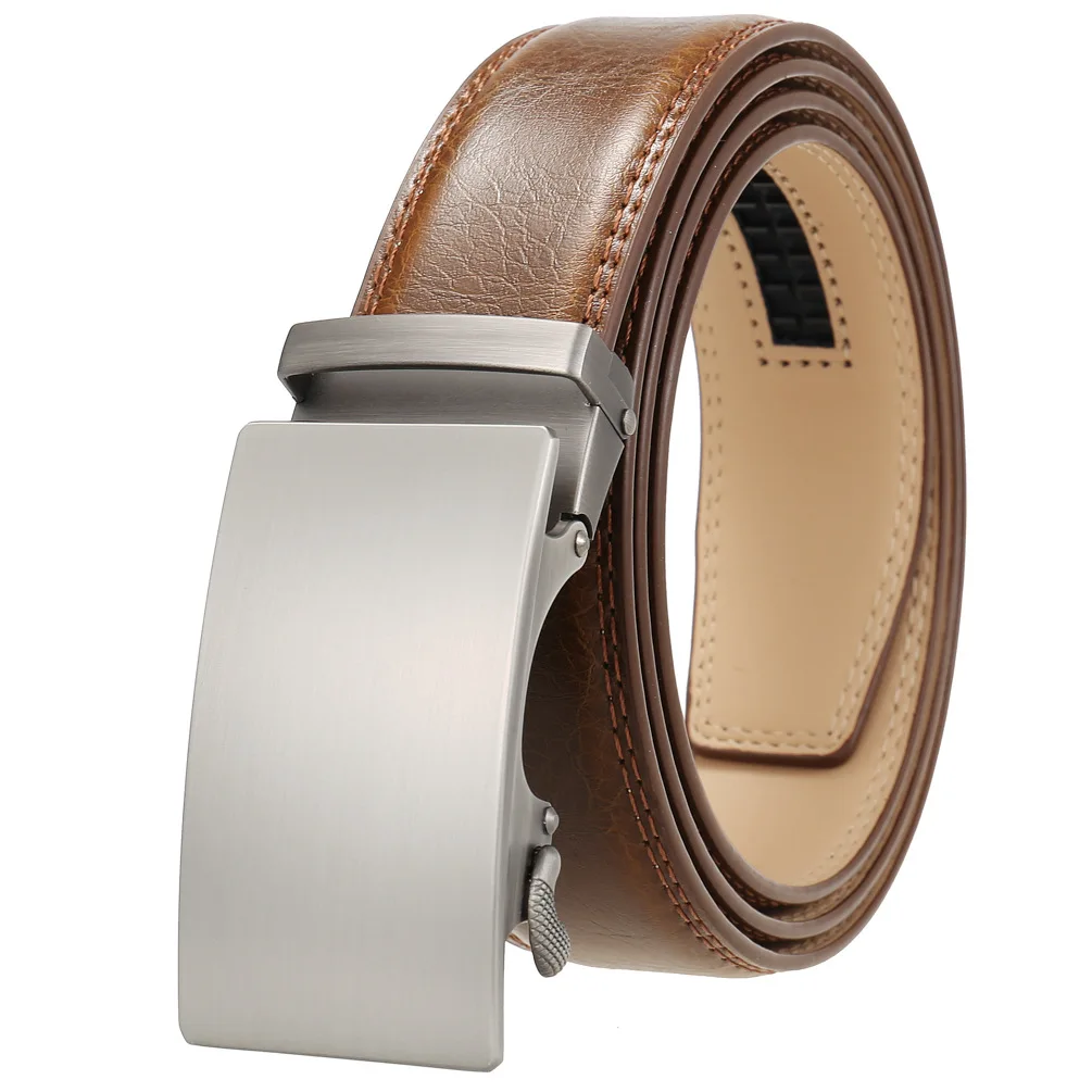 Factory Custom Genuine Leather Rachet Belt Men Leather Dress Belt with Automatic Buckle