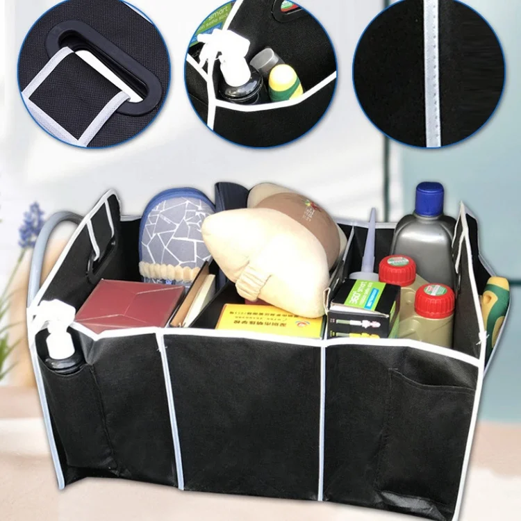 Multifunction Car Trunk Organizer Foldable Rectangle Storage Box with Cloth Felt Pocket Stylish Trunk Organizer