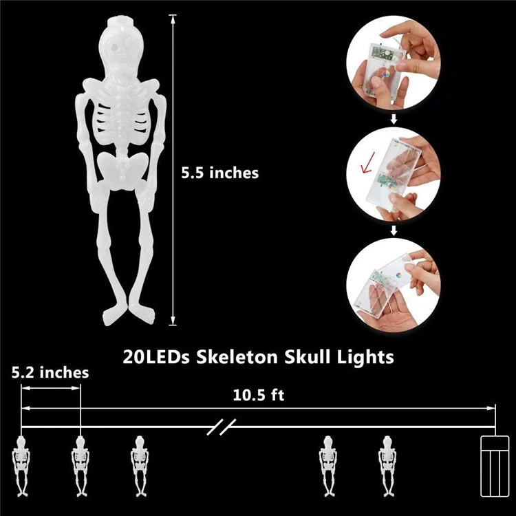 Halloween Holiday 3V battery Led Skull head fairy string light String Light Halloween decor