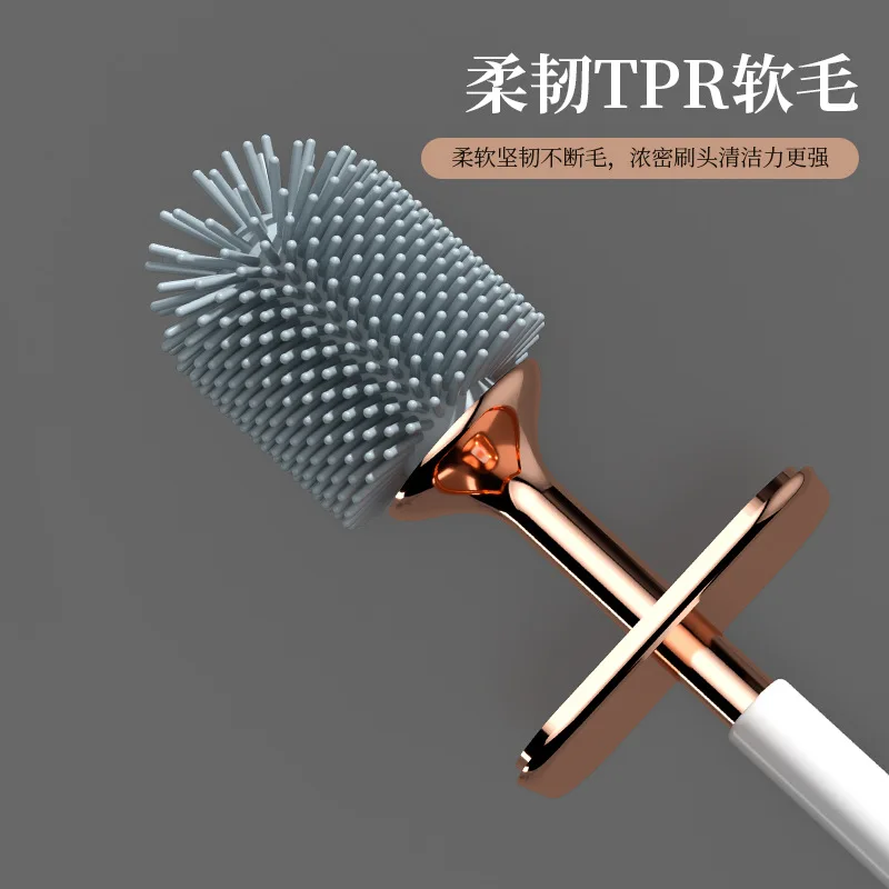 Luxury Style Wall-mounted Thick Nylon Bristle Soft TPR Brush Head Easy Cleaning Detachable Free Punching Toilet Cleaning Brush W