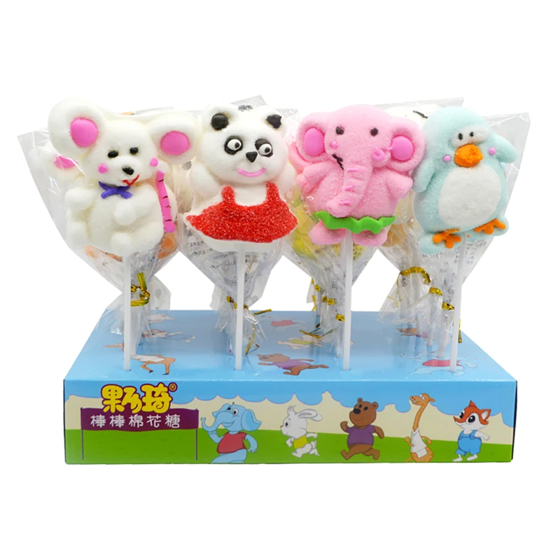 Candy Manufacture 35g Cartoon Animals Shape Marshmallow Soft Candy Lollipop