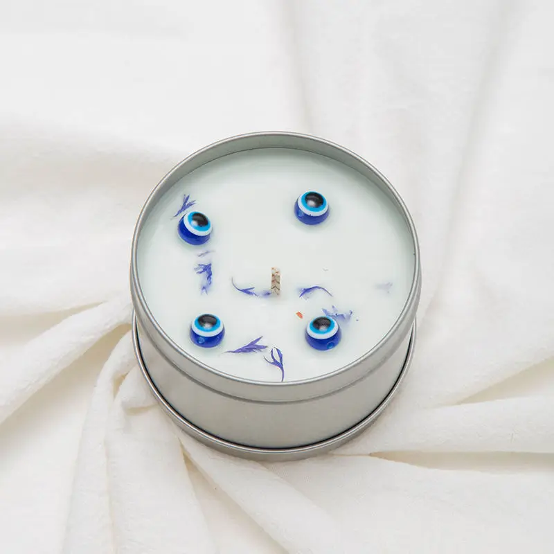Customize Your Private Label Candle Tin Jar Gift Set Blue Scented Crystal Gem Soy Wax Candles