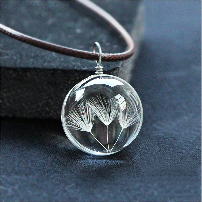 Natural real dandelion glass ball necklace flower crystal various plants dried flowers birthday gift jewelry