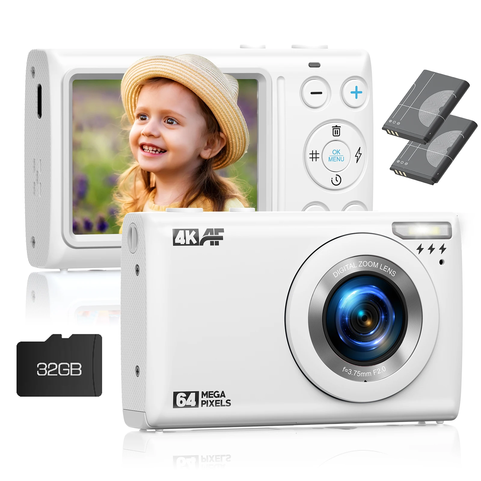 Мини-цифровая камера 4K 64 Мп с автофокусом видеоблогинг 18X зумом компактная для мальчиков и девочек