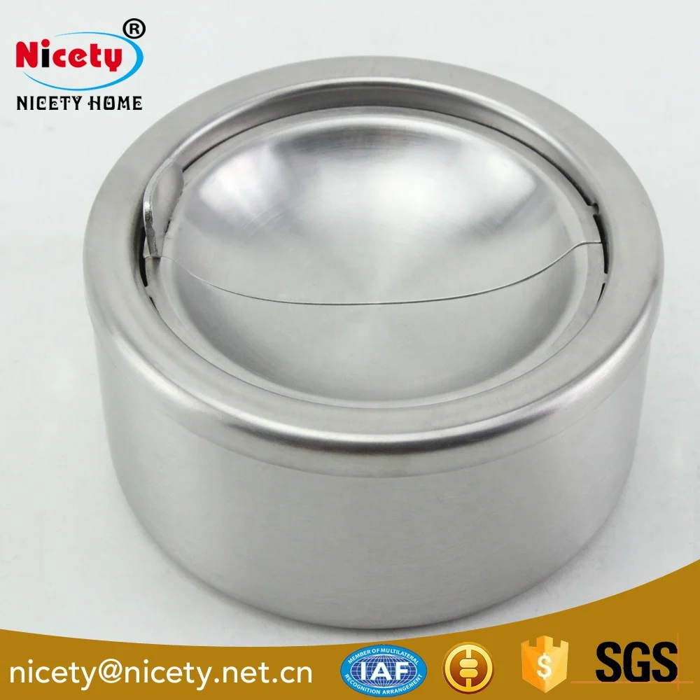 Hot sale wholesale round custom manual high quality metal stainless steel ashtray with lid globe ashtray