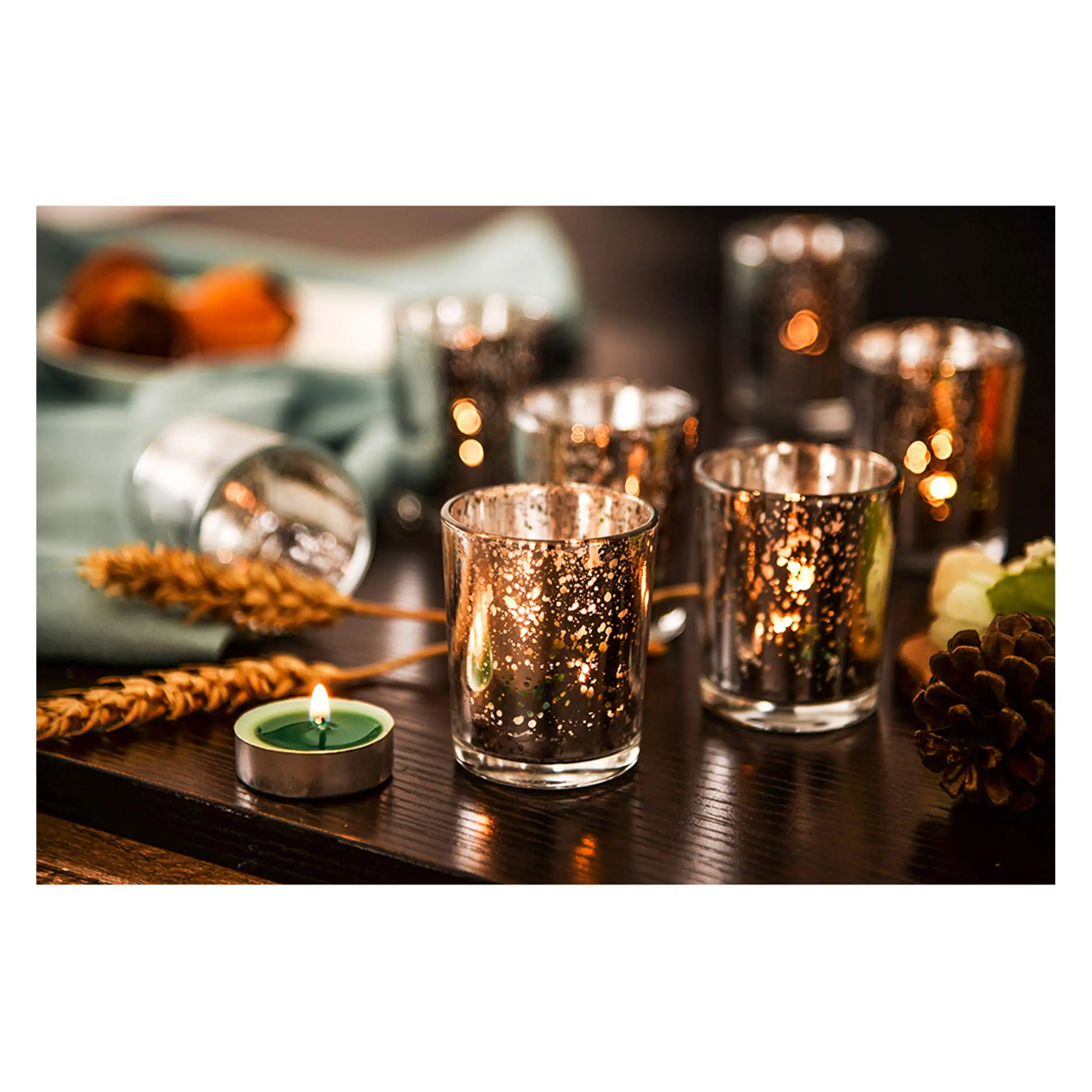 Wholesale Electroplate Silvery Color Lanterns And Candle Jars Cylinder Glass Candle Holder For Wedding