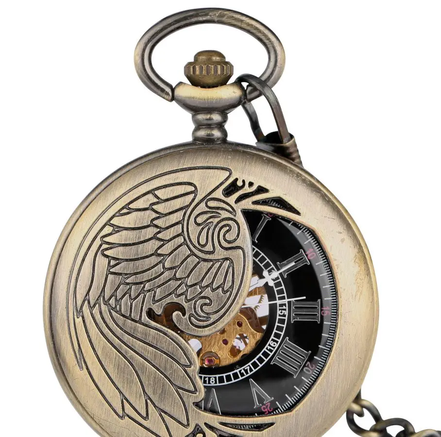 Полые вручную Феникс часы брелок в стиле древнего Рима с Механические карманные часы