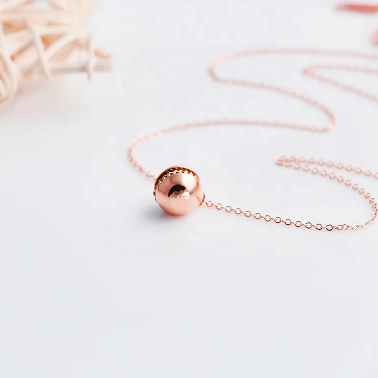 Stainless Steel Custom Fashion 18k Rose Gold Plated Small Ball Charm Sets Pendant European Style Womens Fine Necklace Jewelry