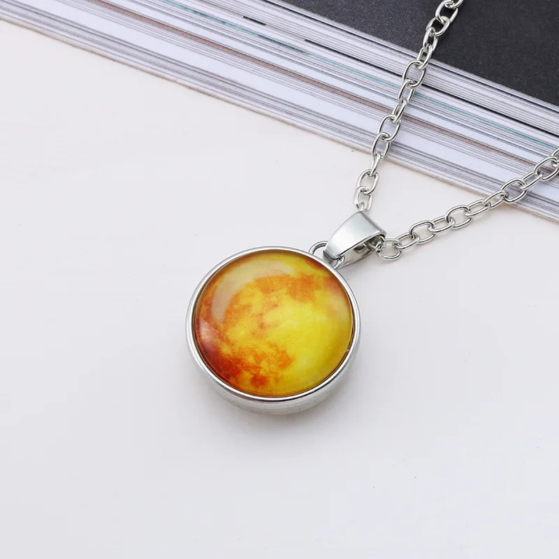 PUSHI Moon Glow Vintage Necklace Jewelry Stainless Steel Statement Necklace Glass Pendant for Necklace