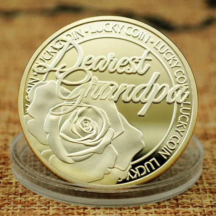 Дорогой дедушка серебро Luck монет Банка металлический 24K позолоченные монеты повезло