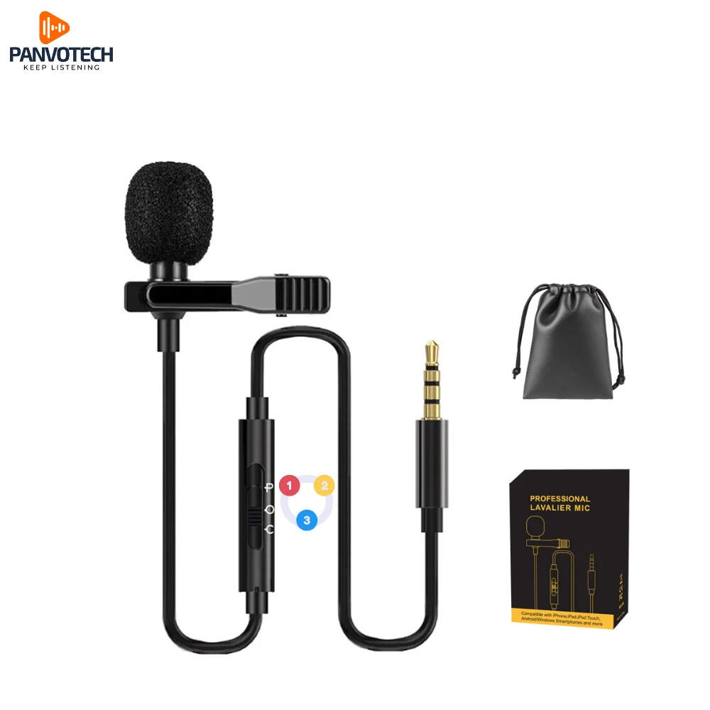 Panvotech Professional Omnidirectional Streaming Wired Camera Recording Lapel Mic Microphone For Phone