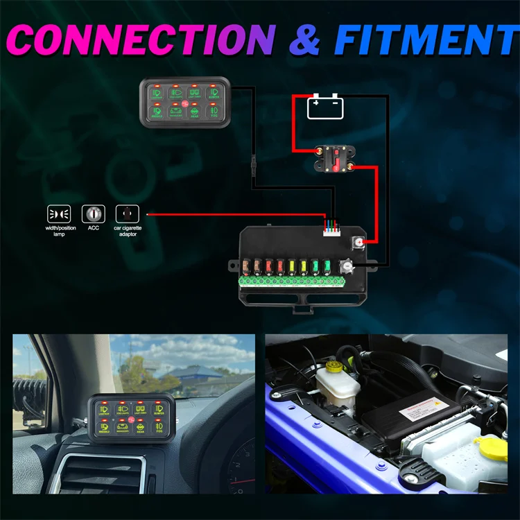 RGB Backlit On Off Led Switch Programmable 8 Gang Switch Panel Waterproof