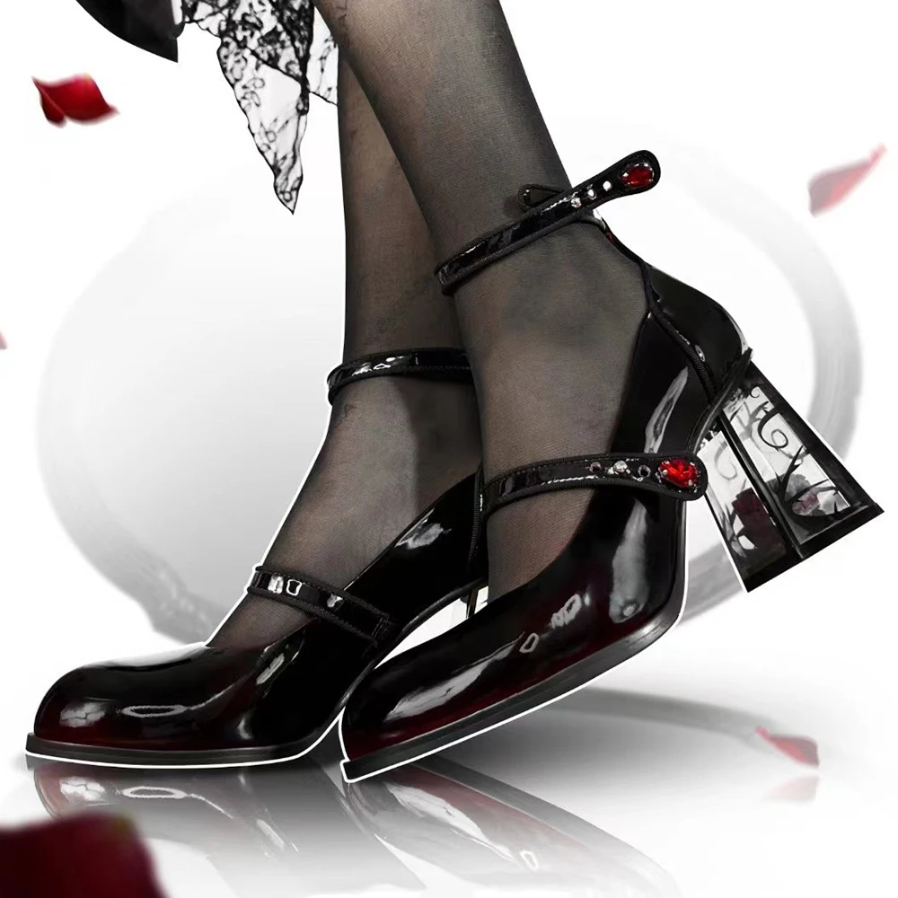 Women Chunky high heel Mary Jane Shoes Cosplay Plus Size Platform Shoes Rose Heel Gothic Vintage JK Uniform Lolita Shoes