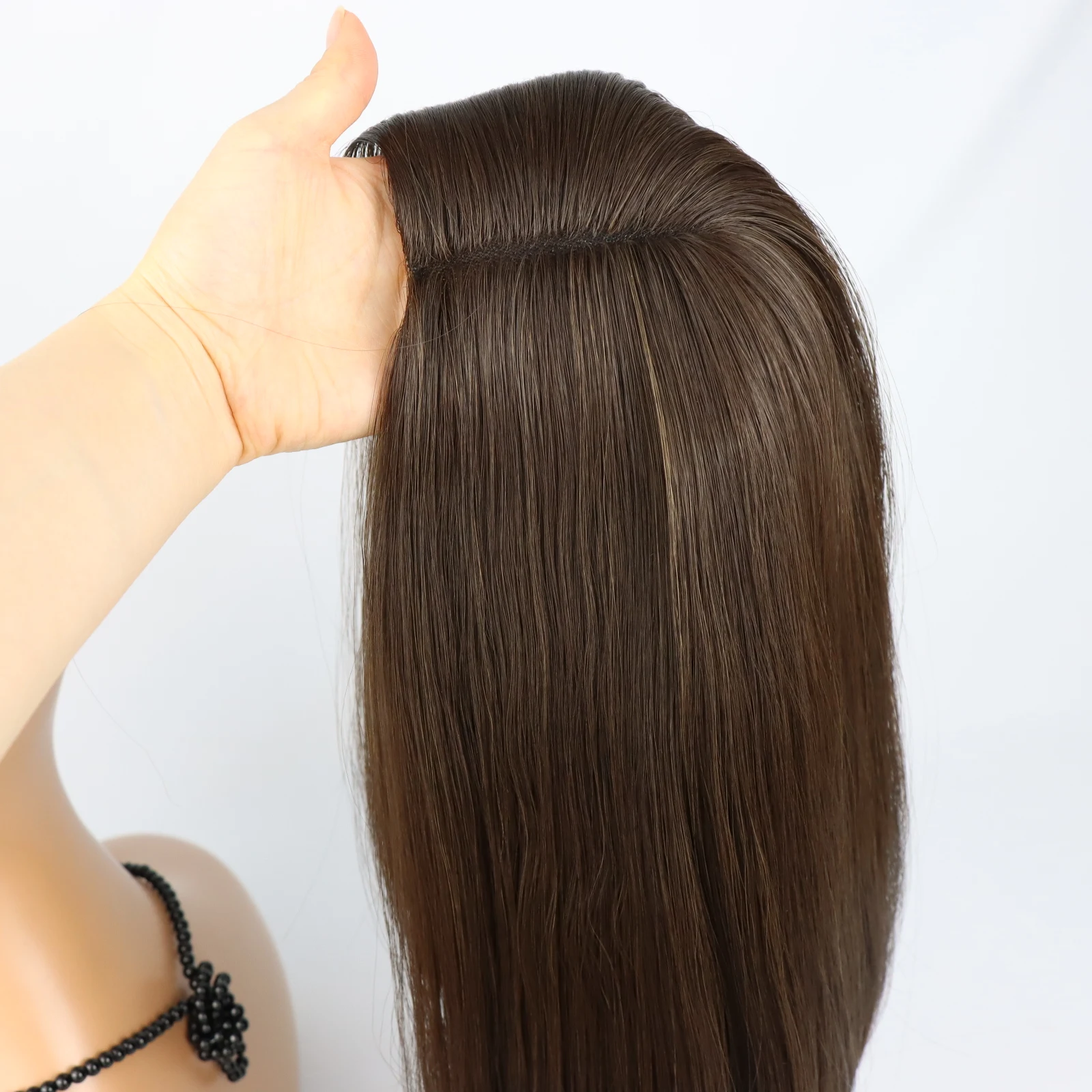 5x5 Silk Base Topper for Jewish Women Brown Color Bob Jewish Topper Wig Straight 14inch Japanese Futura Fiber Synthetic Hair Wig