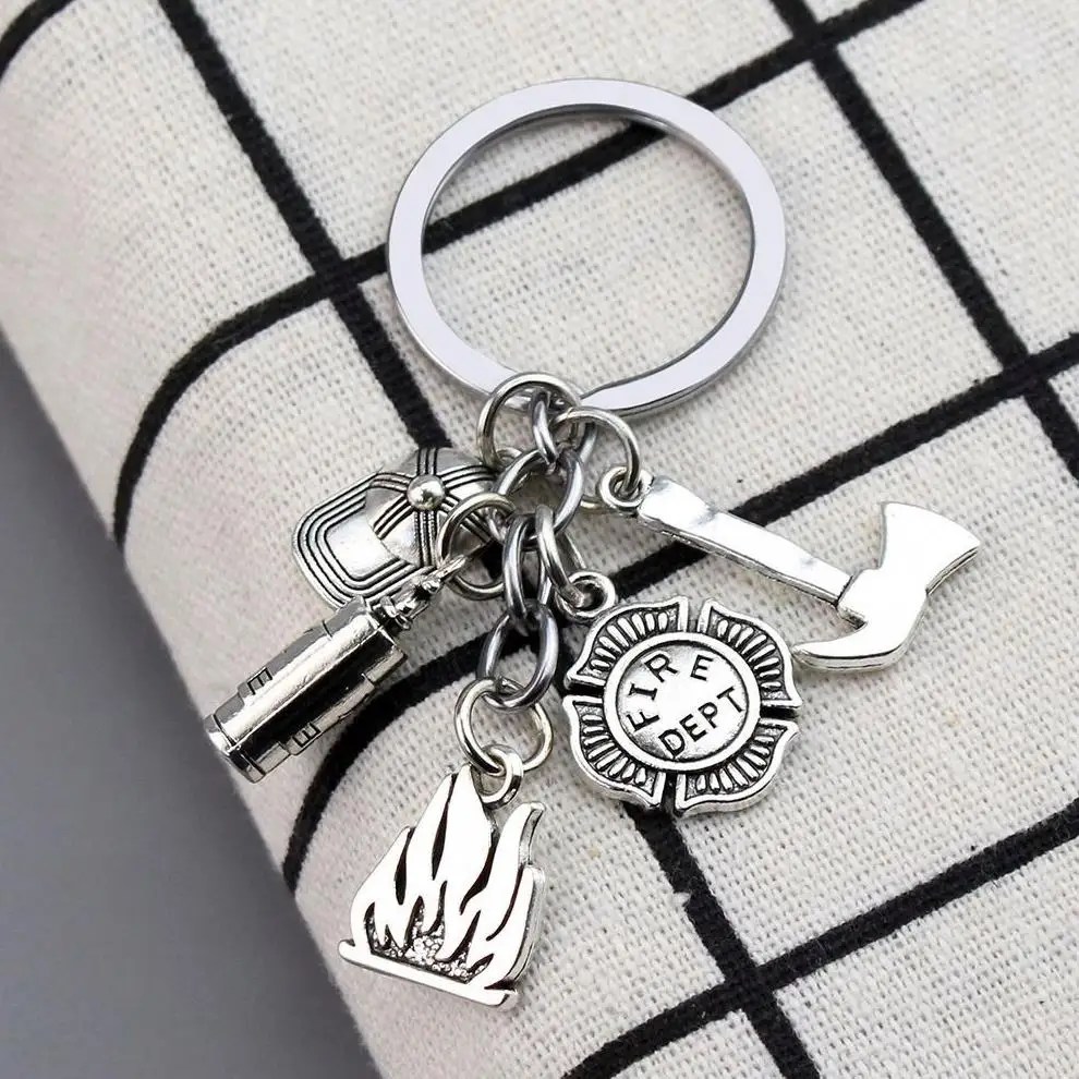 Fire Extinguisher Flame Keychain men key ring Fashion Other fighter Gift jewellery firefighter metal chain