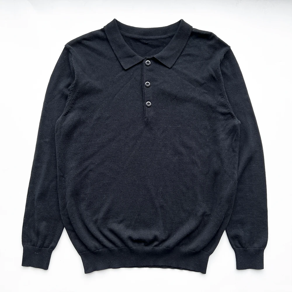 Solid color mens knitted polo sweater custom stand collar pullover jumper sweater with button