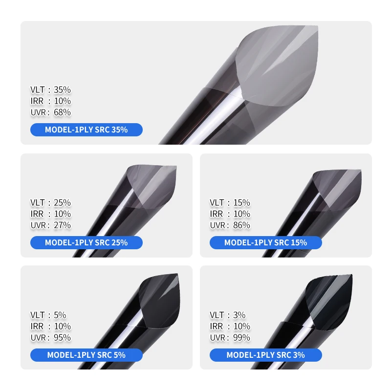 3% 5% 15% 25% 30% 1ply Однослойная клейкая Тонировочная пленка для окон автомобиля стекол Солнцезащитная