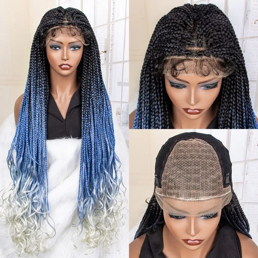 lace front box braid wig with curly end, different colors french curly loose wave braided wigs in stock